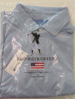 Fairway & Greene Light Blue and White Striped Polo